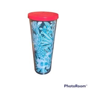 Starbucks 2016 Tropical Blue Floral Cold Cup Tumbler 24 Oz